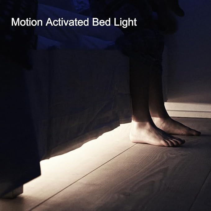 Motion Sensor Light Indoor, Closet Light Motion Sensored, Battery Operated Cabinet Led Strip Lights, 4000K White Under Cabinet Lighting, Led Lights for Bedroom, Kitchen, Stair, Shelf (3.2FT)