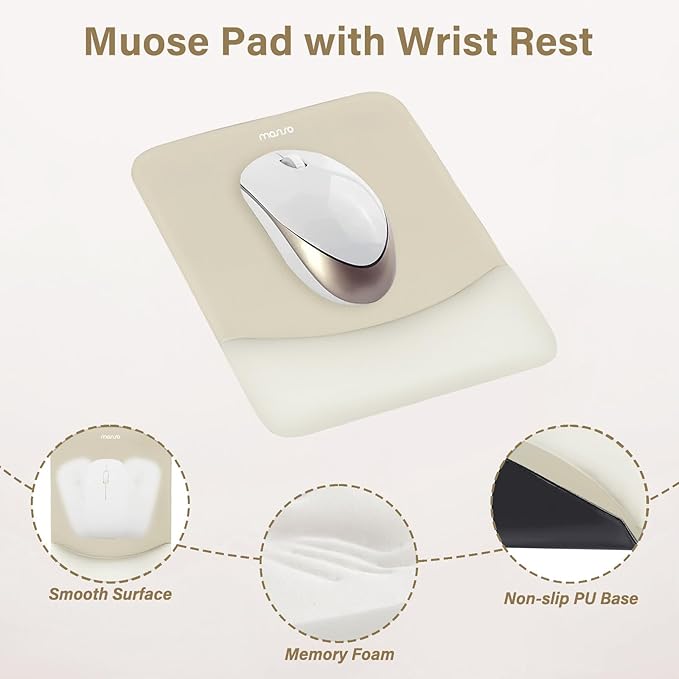 MOSISO Wrist Rest Support for Mouse Pad&Keyboard Set, Rectangular Ergonomic Mousepad Non-Slip Base Home/Office Easy Typing Pad with Neoprene Cloth&Raised Silicone Lining, Khaki