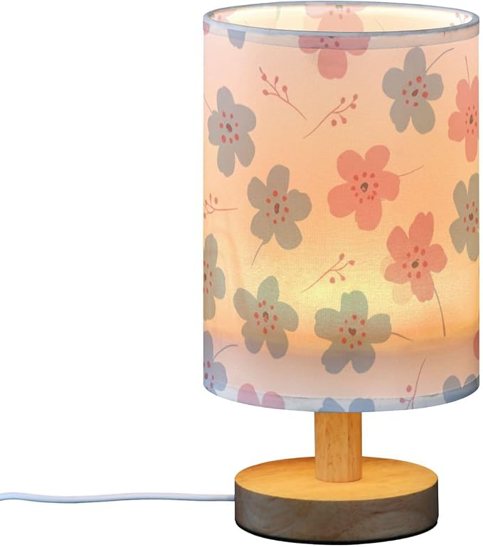 Blue Floral LED Table Lamp, Bedside Lamp with Linen Lampshade, Flicker-Free Eye Care USB Plug in Nightstand Lamp, for Bedroom and Office