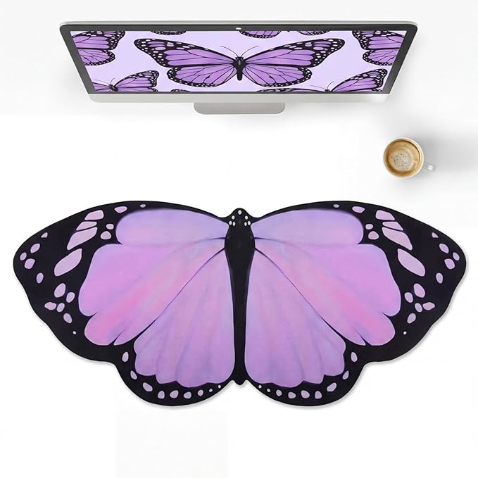 Large Purple Butterfly Gaming Mouse Pad Desk Mat Decorative Butterfly Keyboard Desk Mat with Non-Slip Base Purple Table Accessories for Office Home Study 35.43 x 15.75 Inches