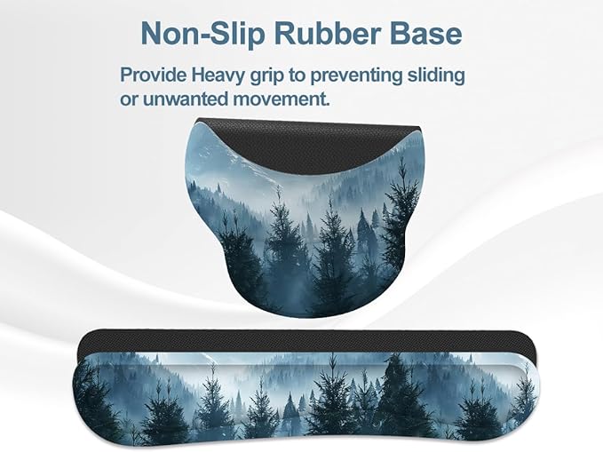Ergonomic Mouse Pad with Wrist Rest and Keyboard Wrist Rest, Mousepad and Wrist Rest for Computer Keyboard, Non-Slip Rubber Base, Mouse Pad with Wrist Support for Gaming, Cloud Forest