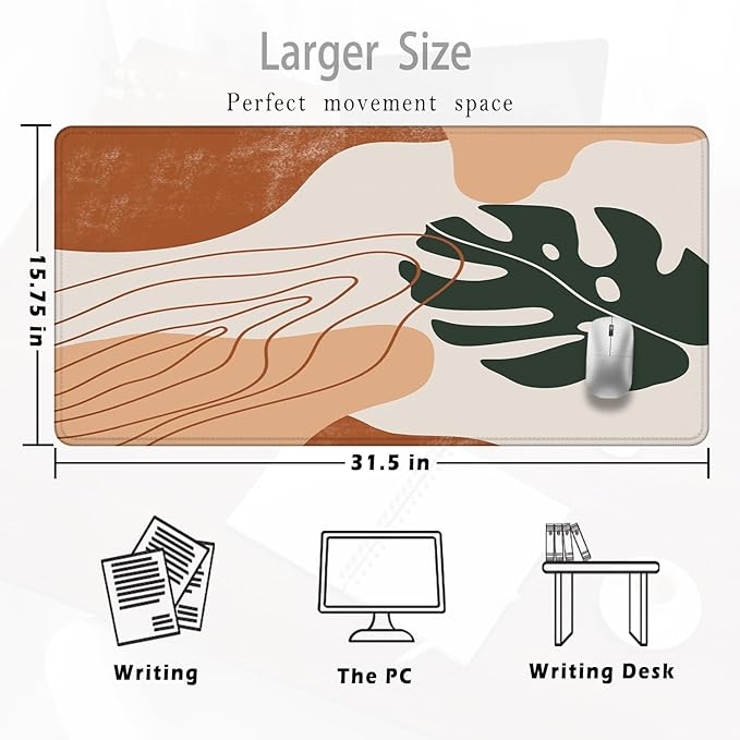Boho Abstract Large Mouse Pad 31.5x15.7inch, Boho Sage Green Large Extended Computer Desk Mat Mousepad for Keyboard and Mouse, Minimalist Desk Accessory