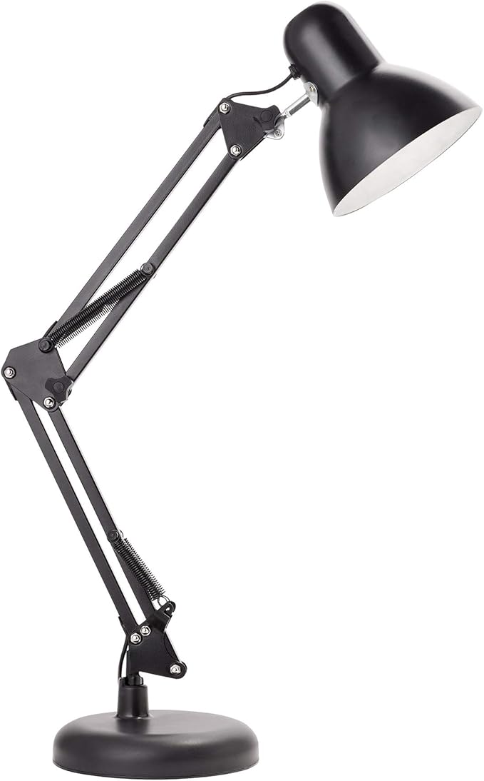 Newhouse Lighting 24-in. Wright Painted Black Metal Swing Arm Lamp with Weighted Base and Clamp NHDK-WR-BK, Tall Desk Lamp for Home Office or Home Improvement, Adjustable Office Desk Accessory