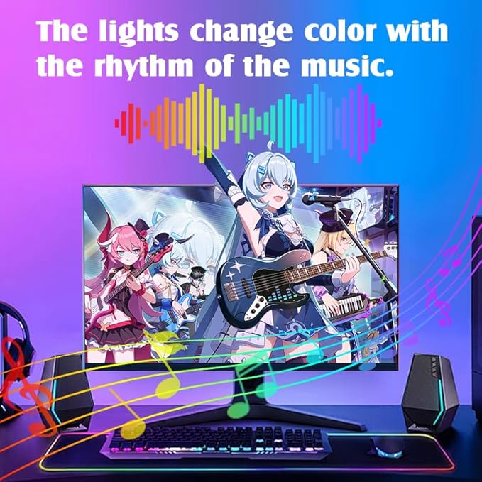 Monitor LED Backlights, LED Strip Light Sync with Screen Color/Music, Computer Light Bar Behind Screen, for PC/Mac, LEDs for Desk Gaming, USB Interface,Software Control (24 inch)