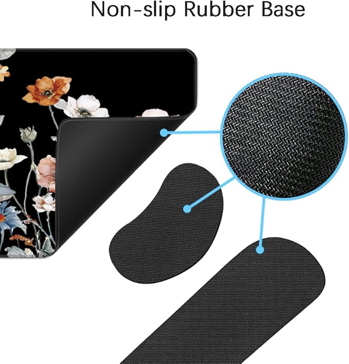 MIBITRI Keyboard Mouse Pad Set, Extended Gaming Mouse Pad+Ergonomics Keyboard Wrist Rest Support, Memory Foam, Easy Typing, 4Pcs XXL Ultra Thick Desk Mat, Flower Black