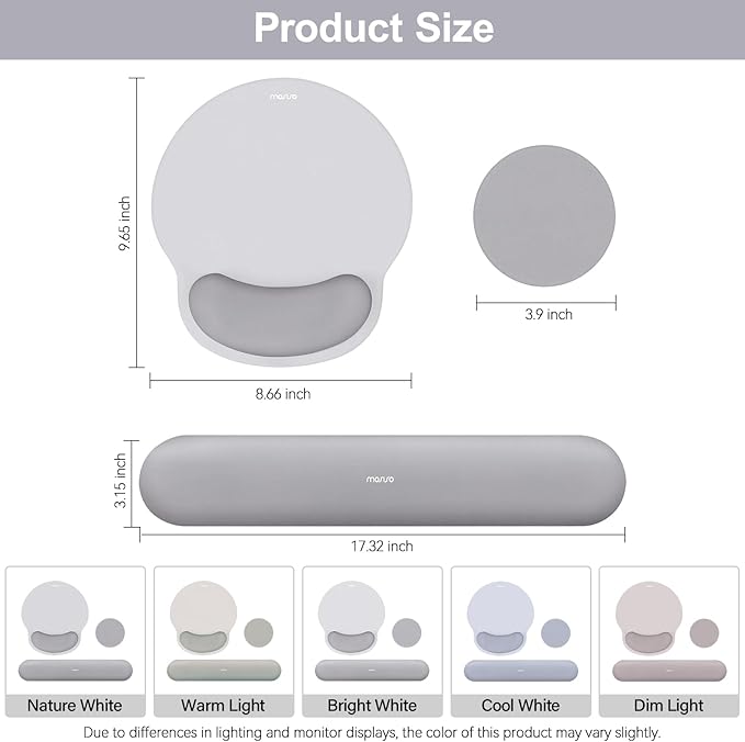 MOSISO Wrist Rest Support for Mouse Pad&Keyboard Set, Circle Curved Ergonomic Mousepad&Coaster Non-Slip Base Home/Office Wrist Support&Easy Typing Pad with Soft Cloth&Silicone Lining, Gray