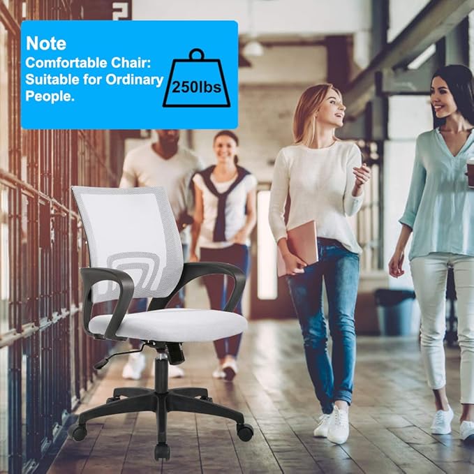 BestOffice | Ergonomic Office Chair | Mid-Back Swivel Desk Chair | Breathable Backrest & Lumbar Support | Adjustable Height | Sponge Seat | Rolling Wheels | White | for Adults & Women | Pack of 2