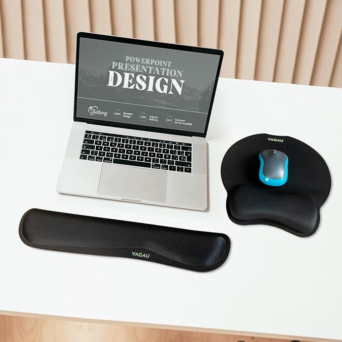 VAGAU Premium Keyboard Wrist Rest and Mouse Pad Wrist Support, Ergonomic Memory Foam Set for Office, Laptop, Mac, Computer and Gaming, Comfortable Typing (2 Pack)