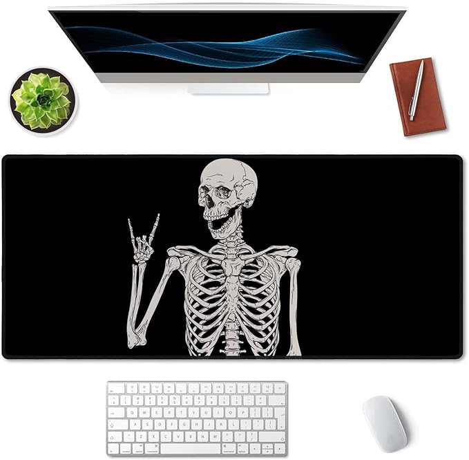 SSOIU Desk Mat,Large Mouse Pad 35.5" x 15.7" XXL Extended Gaming Mouse Pad Mat with Non-Slip Base Stitched Edge Mousepad for Computer,Office,Keyboard and Laptop - Skull Human Skeleton