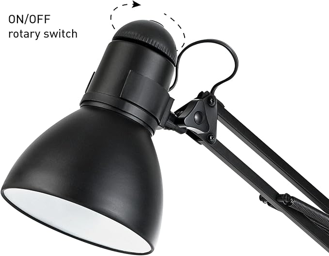 Globe Electric 5698601 28" Heavy Base Top Moving Spring Balanced Swing Arm Desk Lamp, Black, On/Off Rotary Switch on Shade, Office Decor, Reading Light, Home Essentials, Room Lighting