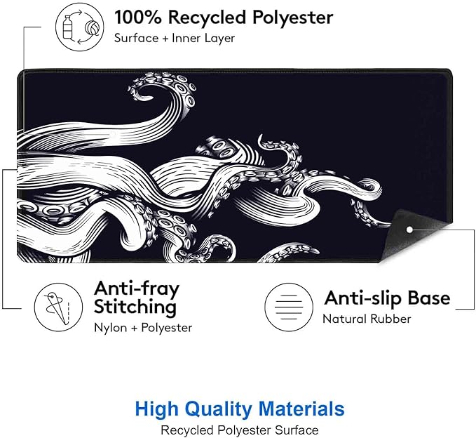 IMAYONDIA Large Gaming Mouse Pad (35.4x15.7 in), Octopus Desk Mat, Full Desk Mousepad, XL XXL Extended Big Mouse Pad, Keyboard Mouse Pads for Desktop, Laptop Computer Accessories- Black and White