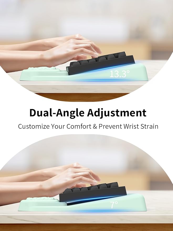 3-in-1 Ergonomic Keyboard Stand with Wrist Rest & Mouse Pad Set, Comfy Keyboard Riser Holder Soft Mousepad with Massage Design, Memory Foam and Non-Slip PU Base for Wrist Support, Light Green