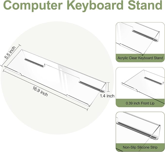 MOSISO Computer Keyboard Stand&Wrist Rest Support for Keyboard &Mouse Pad Set, Ergonomic Massage Wrist Rest Set, Easy Typing Working Acrylic Clear Stand for Office Home, Sage Green