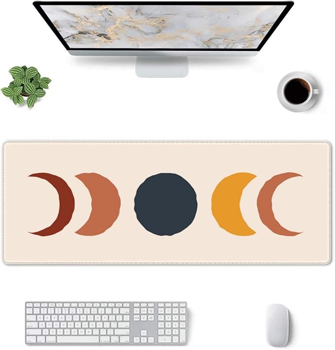 Boho Sun and Moon Mouse Pad Extended Large Gaming Mousepad XL Big Long Oversized Desk Mat Stitched Edges 31.5 X 11.8 Inch for Home Office