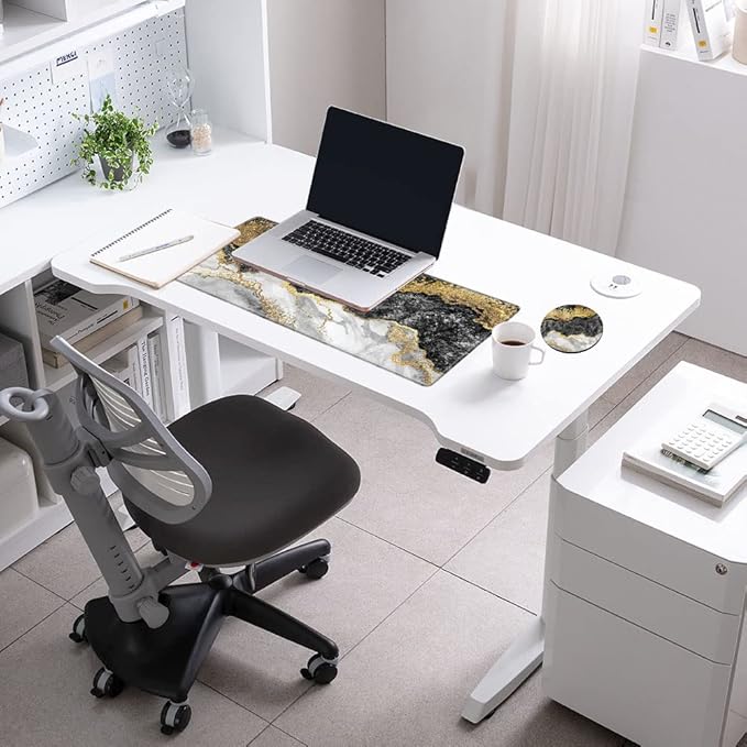 Gaming Mouse Pad XL Desk Mat for Desktop Extended Mousepad Black Gold Marble Desk Pad Long Computer Pads for 24"x12" Large Mouse Pads for Wireless Mouse Office Men