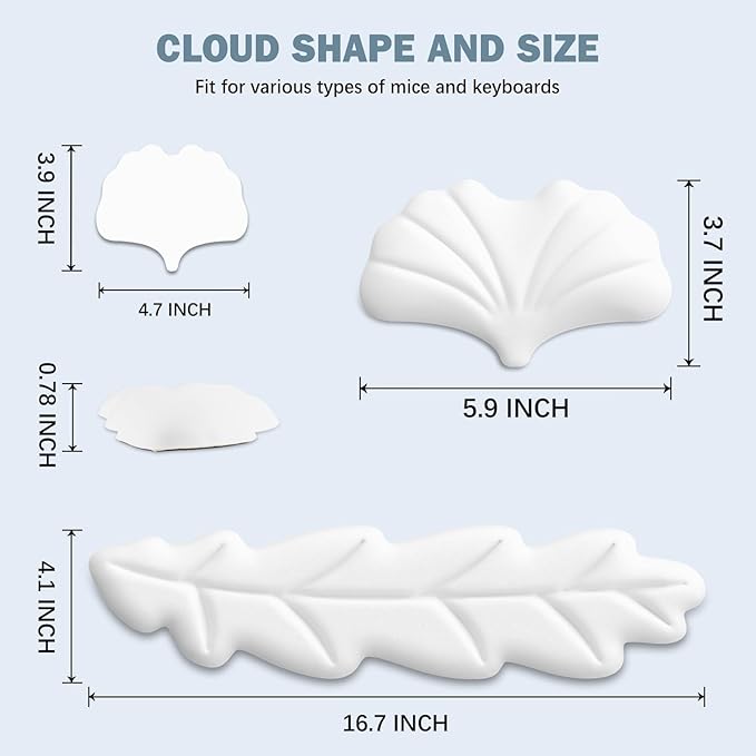 Keyboard Wrist Rest Pad Set, Leaf Shape PU Leather Memory Foam Wrist Cushion Support,Mouse Wrist Rest Pad,Non-Slip Wrist Support for Easy Typing, White Leaf
