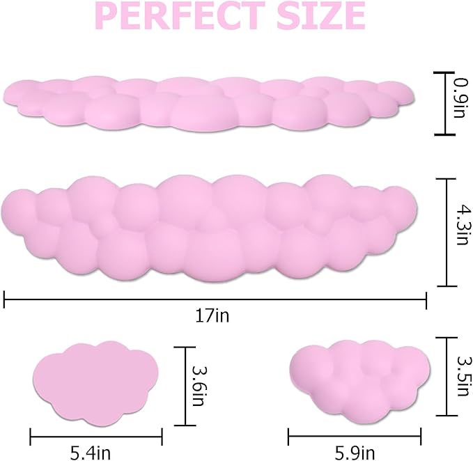 Cloud Wrist Rest Set, Ergonomic, Whimsical, Pink, PU Leather, Memory Foam
