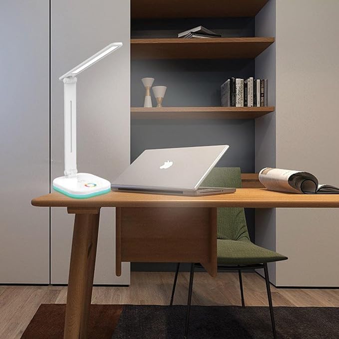 NTL-625QI - LED Desk Lamp with Wireless Phone Charger, RGB Night Light, Adjustable Color Temperature, and USB Phone Charging Port for Home and Office - White