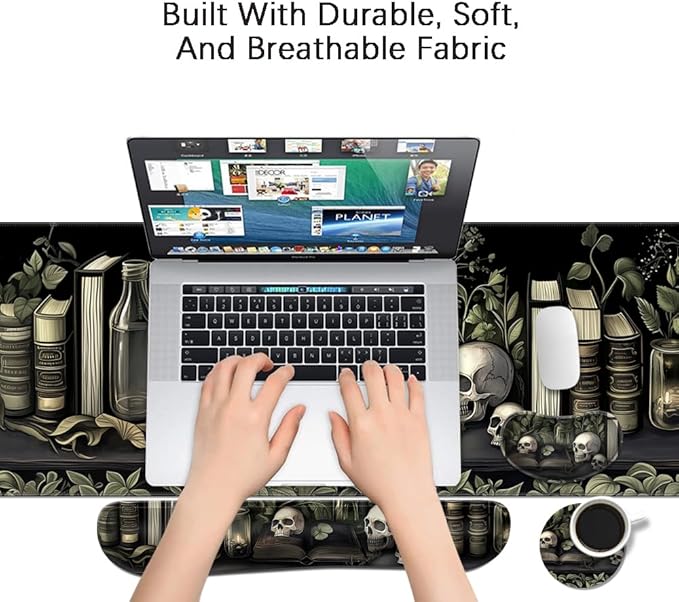 MIBITRI Keyboard Mouse Pad Set, Extended Gaming Mouse Pad+Ergonomics Keyboard Wrist Rest Support, Memory Foam, Easy Typing, 4Pcs XXL Ultra Thick Desk Mat, Dark Academia