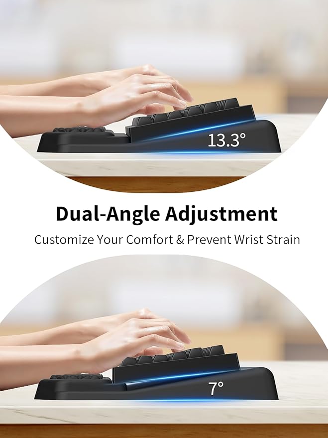 3-in-1 Ergonomic Keyboard Stand with Wrist Rest & Mouse Pad Set, Comfy Keyboard Riser Holder Soft Mousepad with Massage Design, Memory Foam and Non-Slip PU Base for Wrist Support, Black