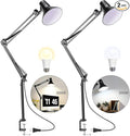 2 Pack LED Desk Lamp With Clamp for Office Home, Eye-Caring Desk Light with 360°Adjustable Extra Tall Metal Swing Arm, High Intensity Clamp w/A19 E26 Bulb for Working Reading, Table Lamps White/Warm