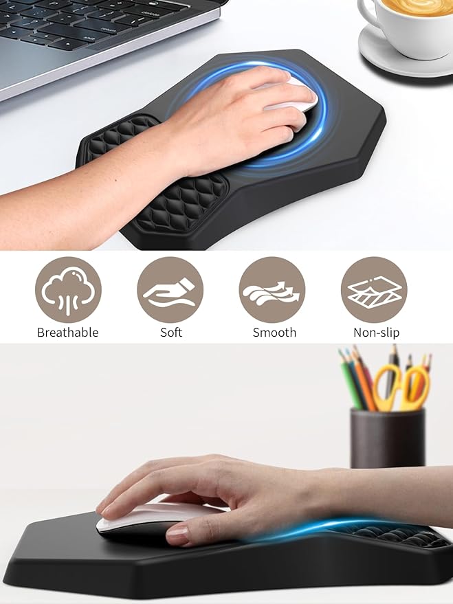 3-in-1 Ergonomic Keyboard Stand with Wrist Rest & Mouse Pad Set, Comfy Keyboard Riser Holder Soft Mousepad with Massage Design, Memory Foam and Non-Slip PU Base for Wrist Support, Black