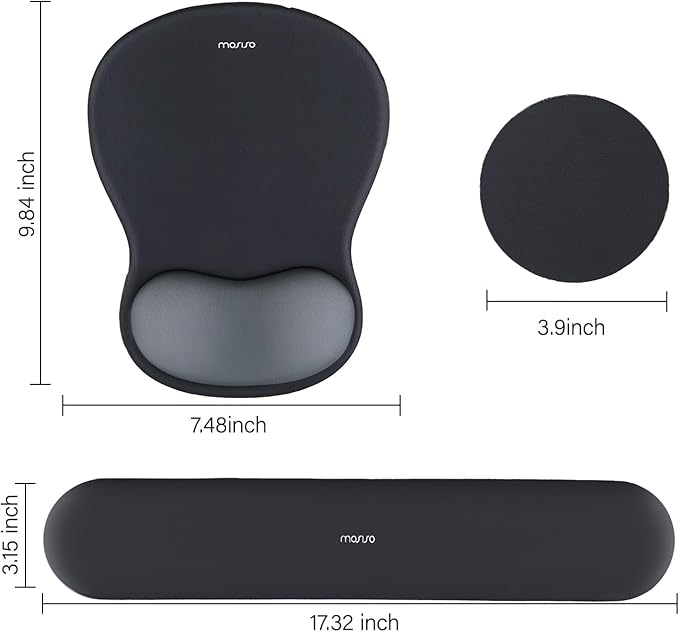 MOSISO Wrist Rest Support for Mouse Pad&Keyboard Set, Curved Ergonomic Mousepad&Coaster Non-Slip Base Home/Office Pain Relief&Easy Typing Cushion with Soft Cloth&Silicone Lining, Slate Gray