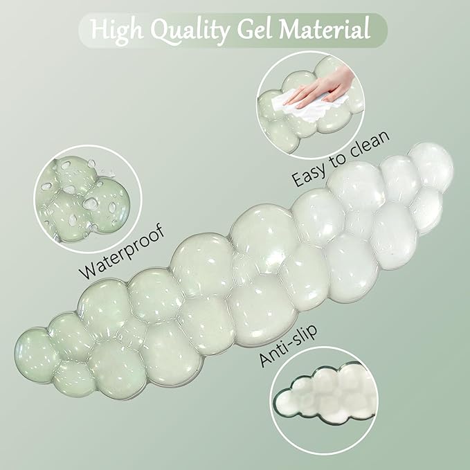 Gel Cloud Wrist Rest for Keyboard and Mouse Gradient Green Clear Keyboard Wrist Rest Transparent Ergonomic Cute Mouse Wrist Pad Silicone Non-Slip Wrist Pad for Computer Gaming Laptop Home Office