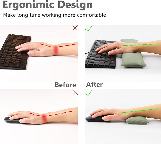 Large Mouse Pad Wrist Support Set, Bean Bag Mouse and Keyboard Wrist Rest Filled Ergo Beads, Easy Typing Gaming Home Office (Light Army Green)