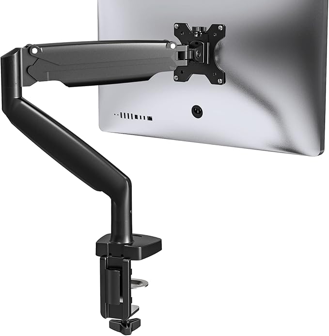 Sinlge Monitor Mount for 13 to 34 inch Flat/Curved Computer Screen, Gas Spring Ultrawide Monitor Arm Holds up to 26.5 lbs, Clamp & Grommet Base, VESA 75x75/100x100mm, Black
