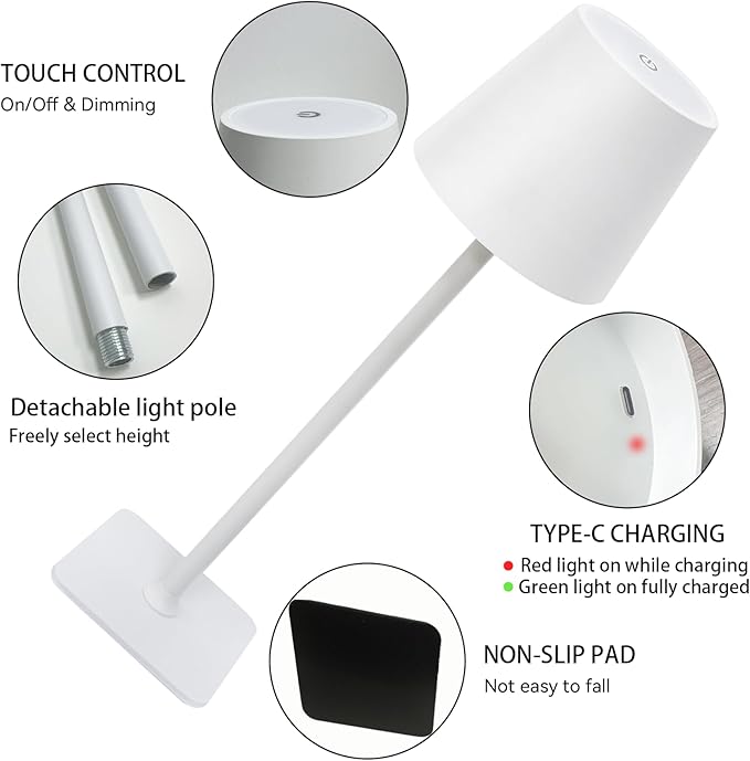 2 Pack Minimalistic Cordless Table Lamps - 2000mAh Rechargeable, Touch Control, 3 Colors Stepless Dimming LED Bottle Lamp Kit for Home & Camping