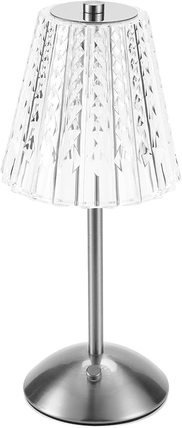 Cordless Touch Table Lamp, LED Rechargeable Small Dask Lamp, 3 Colors Dimmable Battery Operated Crysta Lamp for Bedroom Restaurant Kitchen Home Decor,Silver, 2pcs