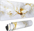 Desk Pad,Office Desk Mat 31.5"×11.8" Large Gaming Mouse Pad,Extended Computer Mouse Pad,Waterproof Thick Big Mouse Pads with Non-Slip Rubber Base Office Home White Gold Marble Flower