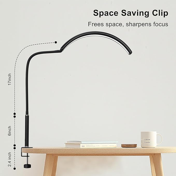 Half Moon LED Desk Light for Nail Techs & Artists – No Flicker & Shadow-Free Arch Light for Salon Use with Clamp, Stepless Brightness Table Lamp & 5 Color Modes for Manicure, Tattoo, Beauty Work