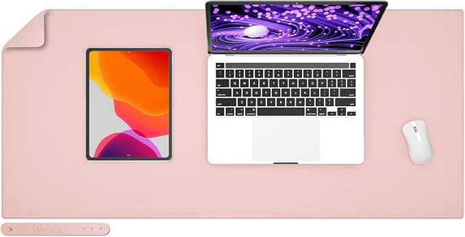 PU Leather Desk Pad Blotter,Light Pink Waterproof Office Desktop Mat for Women,36x17in Non-Slip Large Mouse Pad Writing Protector