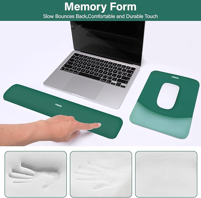 MOSISO Wrist Rest Support for Mouse Pad&Keyboard Set, Rectangular Ergonomic Mousepad Non-Slip Base Home/Office Easy Typing Pad with Neoprene Cloth&Raised Silicone Lining, Peacock Green