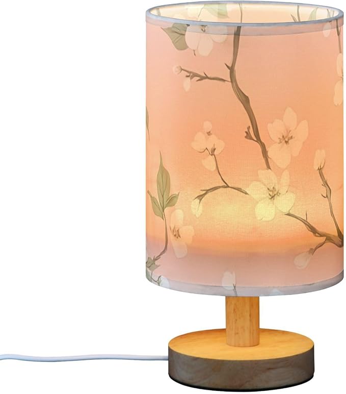 Pink Floral LED Table Lamp, Bedside Lamp with Linen Lampshade, Flicker-Free Eye Care USB Plug in Nightstand Lamp, for Bedroom and Office