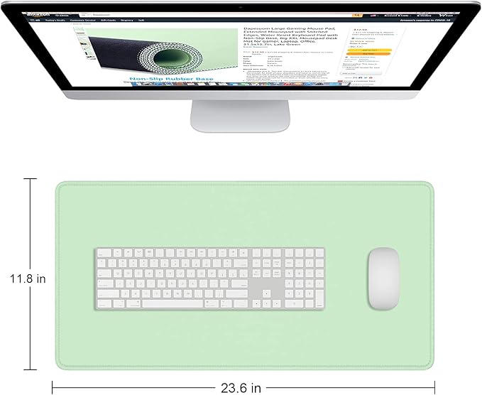 Dapesuom Large Mouse Pad, Extended Gaming Mouse Mat with Stitched Edges, Full Size Desk Mats with Non-Slip Base, Computer Big Desktop Keyboard Pad for Gamer, Laptop, Office, 23.6 x 11.8 In, Lake Green