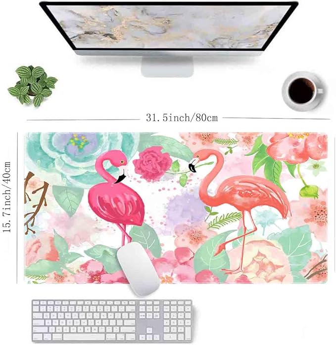 Pink Flamingos Non-Slip Rubber Large Mouse pad for Desk,Large Gaming Mouse Pad XXL Extended Mouse pad with Stitched Edges Non-Slip Base Water Resist Pad Desk Mat 35.4x15.7inch