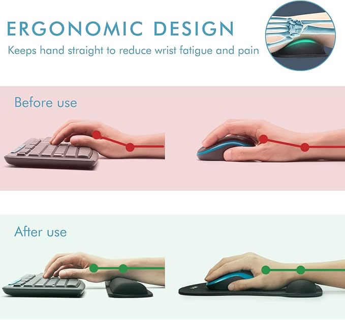 VAGAU Premium Keyboard Wrist Rest and Mouse Pad Wrist Support, Ergonomic Memory Foam Set for Office, Laptop, Mac, Computer and Gaming, Comfortable Typing (2 Pack)