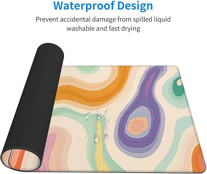 AQQA Abstract Aesthetic Desk Mat Desktop,Gaming Mouse Pad Long Cute Large Desk Pads 31.5X15.7 Inch Mousepad with Non-Slip Base Stitched Edge Keyboard Mat for Gaming Office, Abstract Modern Colorful