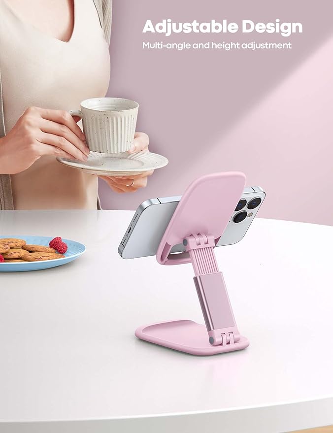 Lamicall Pink Phone Holder, Desk Accessories - Rose Gold Pink Office Cell Phone Holder, Desktop, Office Desks Accessories, Desk Decor Gifts for Women, for iPhone, 4-8'' Phone