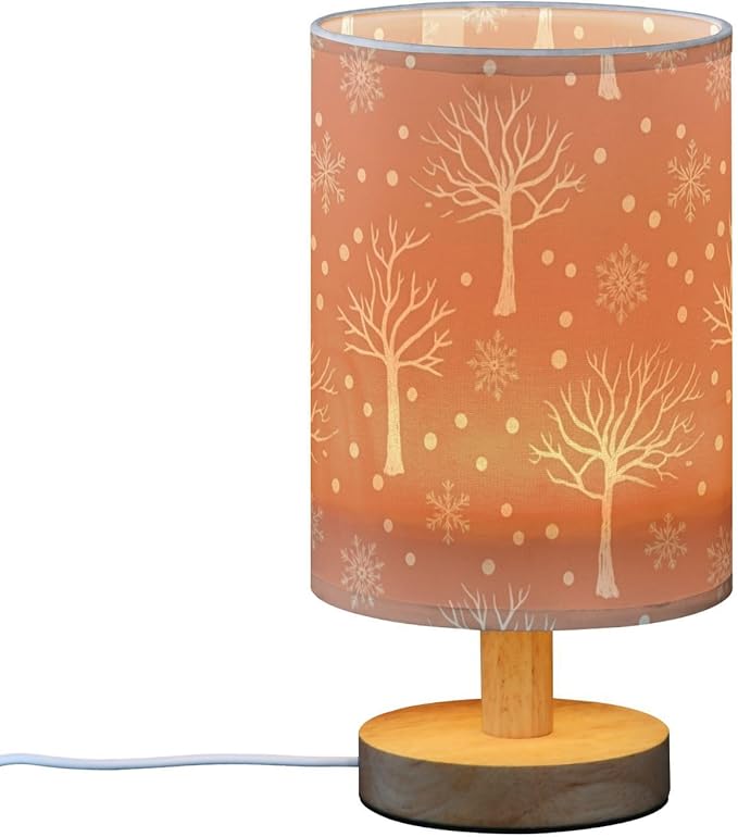 Brown Tree LED Table Lamp, Bedside Lamp with Linen Lampshade, Flicker-Free Eye Care USB Plug in Nightstand Lamp, for Bedroom and Office