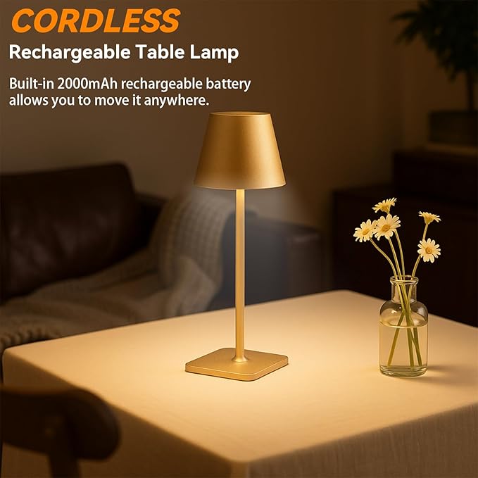 2 Pack Minimalistic Cordless Table Lamps - 2000mAh Rechargeable, Touch Control, 3 Colors Stepless Dimming LED Bottle Lamp Kit for Home & Camping