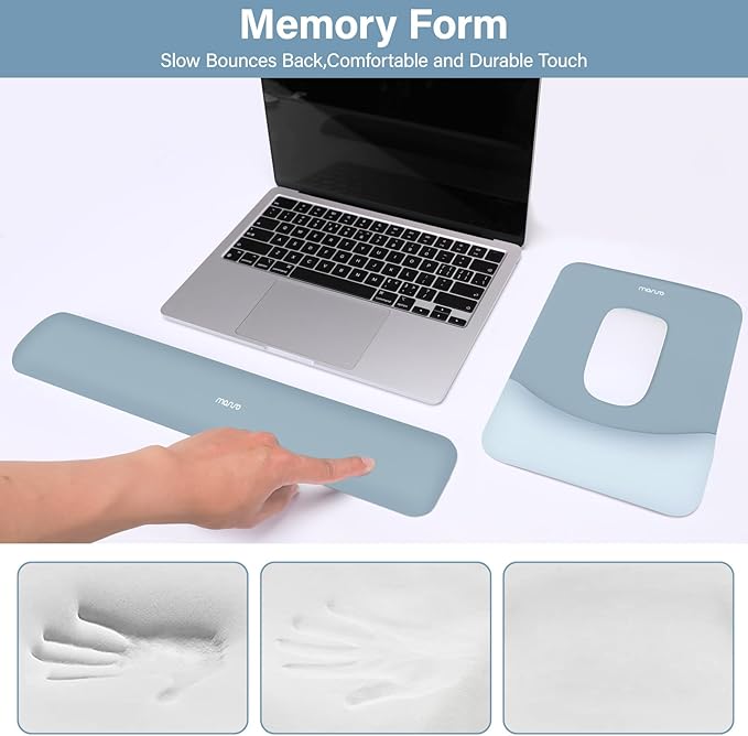 MOSISO Wrist Rest Support for Mouse Pad&Keyboard Set, Rectangular Ergonomic Mousepad Non-Slip Base Home/Office Easy Typing Pad with Neoprene Cloth&Raised Silicone Lining, Aquamarine