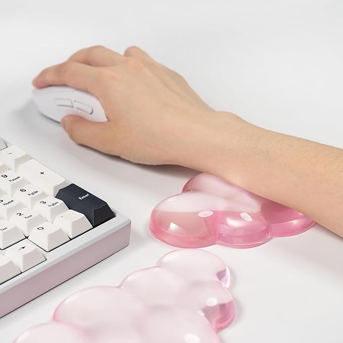 Ergonomic Gel Cloud Keyboard and Mouse Wrist Rest Set – Clear Wrist Rest for Keyboard 60%/68%/75%, Comfort & Support for Typing and Gaming (Light Pink)