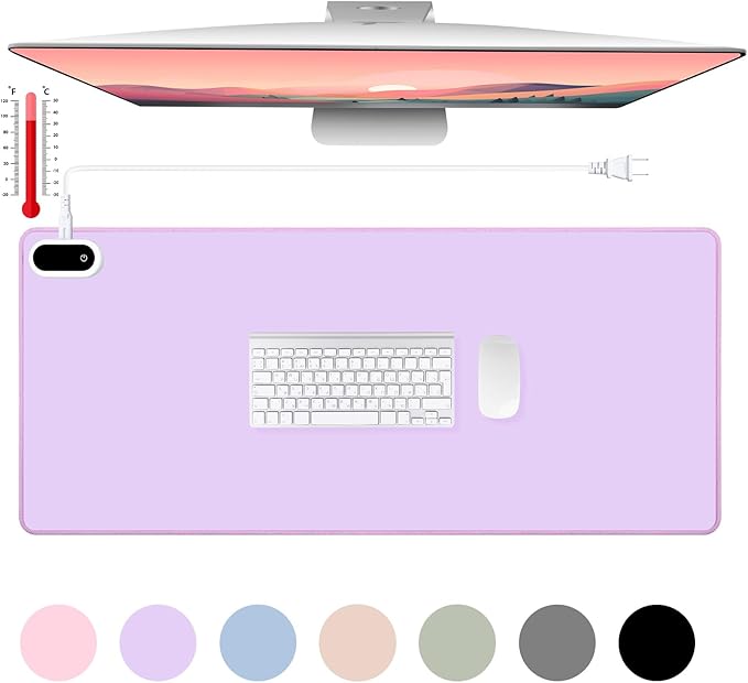 Konohan Heated Desk Pad Warm Mouse Pad, 5 Heating Level & 4 Hour Auto Shut-Off, PU Leather Warm Mouse Mat Heating Keyboard Gaming Mice Warmer Mat Only Supports 110v(Purple Color,31.5" X 13")
