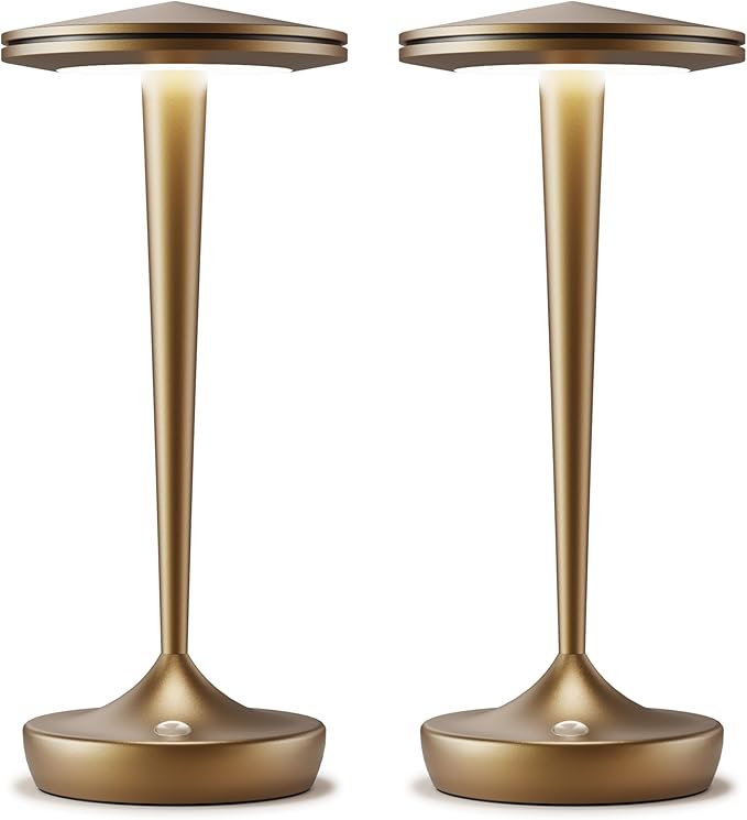 2 Pack Cordless Table Lamps Rechargeable ,6000mAh Battery Portable LED Touchled Led Table Lamp, 3-Color Stepless Dimming & Memory Function, for Outdoor, Dinning, Patio, Restaurant, Kitchen (2 Bronze)