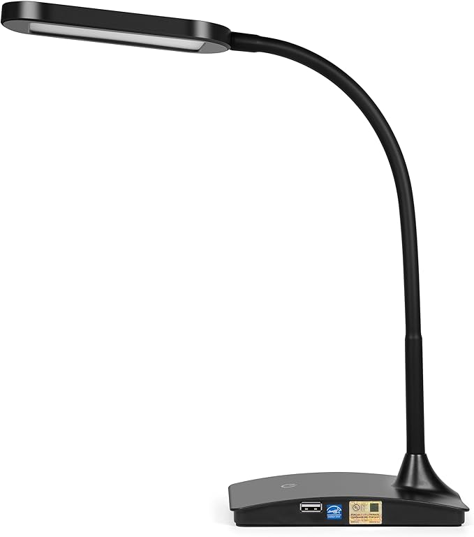 IVY20-40BK Ivy LED Desk Lamp with USB Port for Home Office - Super Bright Small Desk Lamp, a Perfect LED Desk Light as Study Lamp, Bedside Reading Lights (Black)