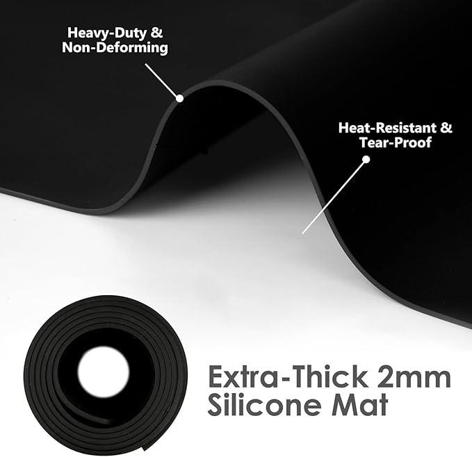 Extra Large Silicone Mat for Resin 36.2" x 24", 2MM Thick Silicone Craft Mat for Table, Multifunction Silicon Matt for Kitchen Countertop Protector Heat Resistant Placemat by Foepoge(Black)